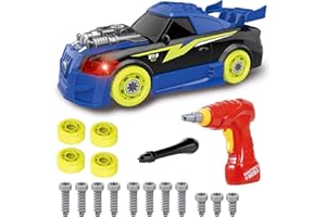 Pup Go Prendere A Parte Auto Sportiva da Corsa per Bambini 3+ Anni, 26 Pezzi con Trapano Elettrico Simulazione, Suono Realistico e LED, Giocattolo per Ragazzi(Blu)