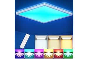 LEZOE RGB LED Deckenleuchte Dimmbar mit Fernbedienung, 18W 1800lm LED Deckenlampe Farbwechsel, 3000K-6500K IP54 Flach Panel Badlampe für Wohnzimmer Schlafzimmer Kinderzimmer Badezimmer 22x22x2.5cm