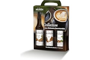 MONIN - Coffret Sirop MONIN Pour Café Saveurs Noisette/Caramel/Chocolat Cookie - Pour Café, Chocolat Chaud, Capuccino ou Latte - Arômes Naturels - Bouteille en Verre - 3 x 25 cl
