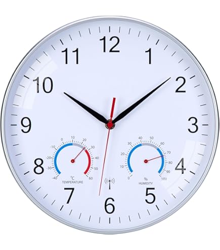 NESIFEE Draadloze wandklok radiogestuurde kwarts batterij aangedreven moderne decoratie voor elke muur, zilver