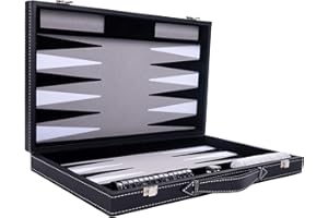 Engelhart - 250506 - Luxury Backgammon - Grey - 38 cm - 15 Inches - Faux Leather - Felt Inlay - Pearl Dice and Chips + 2 Cups - Strategy - Backgammon Game
