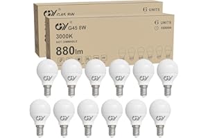 GY E14 LED Ultrahelle Energiespar Glühbirne, 8W Glühbirne, Ersetzt 60W lampe, G45 Birne 880LM, 3000K P45 Led Warmweiss, 280° Abstrahlwinkel Energiesparlampe, Nicht Dimmbar, 12 Stück