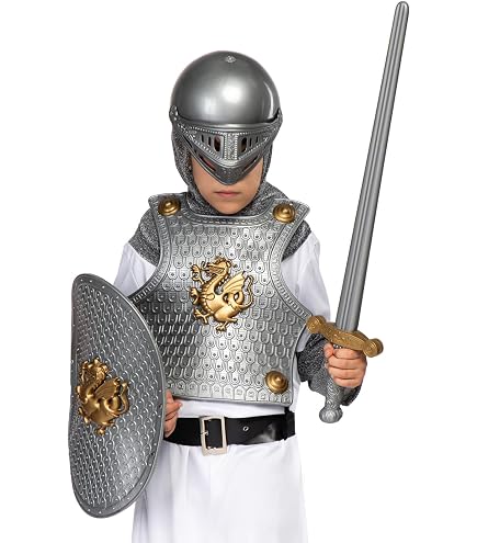 Costume De Chevalier 10 Pièces – Armure, Casque, Bouclier, épée, Hache – Déguisement Enfant – Pour Halloween, Jeux De Rôle