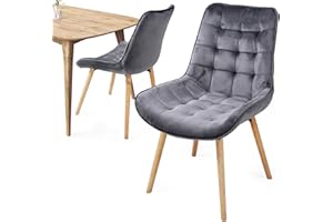 Miadomodo® Chaise de Salle à Manger en Velours - Lot de 2, 4, 6, 8, Pieds en Bois Hêtre, Style Rétro, Couleurs au Choix - Chaise Scandinave pour Salon, Chambre, Cuisine, Bureau (Gris Foncé, 2 pièces)
