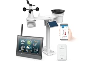 Bresser MeteoChamp Estación meteorológica radiocontrolada con sensor exterior alimentado por energía solar. Centro meteorológico inalámbrico HD WLAN 7 en 1 incl. anemómetro y pluviómetro