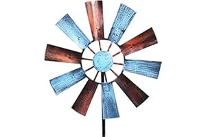 NASSMOSSE Molino de viento para patio, 72,8 x 24,1 cm, molino de viento de metal, resistente al agua, esculturas de viento vintage e hilanderos para patio, césped al aire libre 2