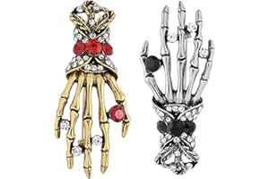 Saijer Halloween Broche Pin Squelette Mode Vintage en Strass Cristal - Goupille de Col Femme Vetement Unique Punk Gothique 2PCS