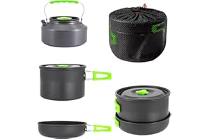 aiGear Set di Pentole da Campeggio | Alluminio Leggero Portatile | Pieghevole Pentola Attrezzatura da Campeggio | Kit di Utensili da Cucina da Viaggio All'aperto | per Picnic Escursionistico
