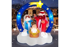 Danxilu Escena de la Natividad Inflable Navideña de 1,83M Decoraciones para Exteriores Luces LED Brillantes Escena del Nacimiento de Jesús con Aarco de Estrella de Belén Inflable para Jardín y Césped