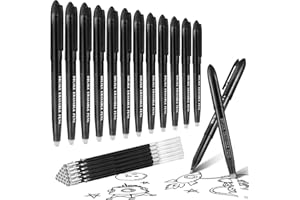 BBLIKE Erasable Pens - 12 Pcs Black Rub Out Pens and 20 Refills, 0.7mm Rubber Rollerball Pen, Pen with Eraser on the End, Handwriting Writing Pens for Adults Kids School Office Stationary