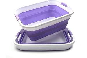 SAMMART Lot de 2 paniers à linge pliables en plastique de 41 L, conteneur de rangement pop-up, bac à linge portable, panier économiseur d'espace, capacité en eau : 32 litres (2 rectangulaires, violet