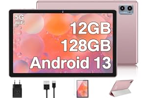Oangcc 2024 Newest Android 13 OS Tablet 10 Pollici 12GB +128GB (TF 1TB),FHD Tablets con 5G+2.4G WiFi, 2.0 GHz Octa Core| Widget| 6000mAh| 5+8MP| BT 5.0| GPS| Tablet in Offerta con Caso - Oro Rosa