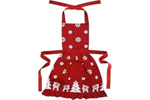 Ragged Rose Christmas Apron - Cotton Apron for Cooking & Dishwashing with Neck Strap, Large Front Pocket, & Long Ties - Kitchen Gifts for Women & Men Apron