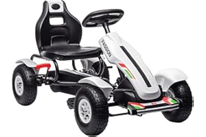 HOMCOM Children Pedal Go Kart, Kids Ride On Racer with Adjustable Seat, Inflatable Rubber Tyres, Handbrake, for Ages 5-12 Years - White
