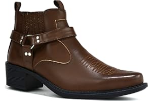 BARTIUM Men’s Cowboy – Black Leather Harness Ankle Boots for Men – Western Biker Motorcycle Riding Shoes – Stylish Horse Riding & Casual Footwear UK