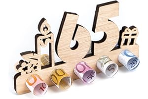 EUES Cumpleaños Regalo, 65 Cumpleaños Regalo de Dinero de Madera, Números Decorativos de 65 Años, 65 Aniversario Regalos de Cumpleaños de Madera(16 * 0.7 * 8.5cm)