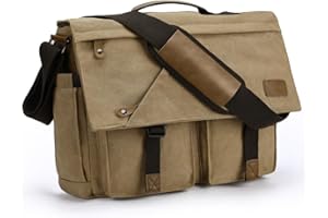 Kasgo Sac à Bandoulière Homme, Imperméable Vintage Toile 15,6 Pouces Sacoche Ordinateur Sac de Messager avec Bandoulière Rembourrée et Sangle à Bagages