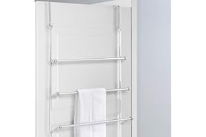 TOP HOME SOLUTIONS 3 Tier Chrome Over Door Clothes Airer Towel Rail Rack Hanger Bar Holder Bathroom Bath Towels Storage Organiser – W60cm x D12cm x H70cm