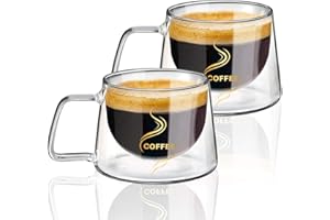 KAMEUN Doppelwandige Kaffeegläser, Kaffeegläser mit henkel 2x 200ml, Latte Macchiato Gläser Set, Cappuccino Tassen, Espressotassen, Thermogläser , Gläser