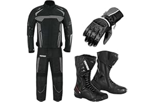 PROFIRST Motorcycle Clothing Suit - Motorbike Suit With Racing Gloves - Motorbike Boots Leather Shoes - 2 Piece Suit Armored Waterproof Suits Jacket Trouser CE Armor For All Weather Mens - Size Xtra Large