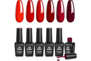 BEETLES GEL POLISH beetles Christmas Gel Polish - Bloody Mary Red Gel Nail Polish Set - 6 Pcs Shimmer Red Burgundy Glitter Nail Soak Off UV Kit Roses Manicure Design Gift for Women Girls