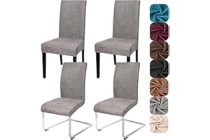 ‎ALISHOMTLL Alishomtll Chamois Leather Chair Covers, Set of 4/6, Vintage PU Stretch Chair Cover, Elastic Universal Dining Room Chair Covers, Removable, Washable Chairs Protection for Kitchen, Restaurant, Hotel