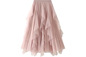 DGSHIRLDJO Tulle Skirts for Women Long High Elastic Waist Long Elegant Vintage Petticoat A Line Mesh Tulle Tutu Skirts for Daily, Prom, Party