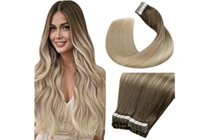 LaaVoo Extension Cheveux Naturel Adhesive 50cm Brun Clair Blanc Balayage 40pcs 100g Extension Adhesive Cheveux Humain Marron Clair a Blonde Cendree Et Platine Couleur Remy #8/18/60