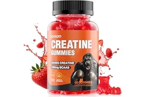 HOOLOO Creatine Gummies 5000mg Creatine Monohydrate with 1000mg BCAAs (1 Month Supply) for Men & Women, Vegan & Sugar-Free, Easy Pre/Post Workout Gym Support for Performance and Muscle Power, 60 Count