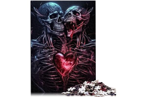Puzzles pour Adultes Tête de Mort Coeur - Puzzle en Bois de 1000 Pièces pour Enfants et Adultes - Activité Familiale Amusante - Taille: 50x75cm