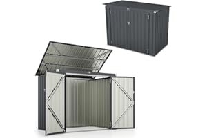 HOMASIS 1.7m Abri de Jardin Métal Exterieur avec Couvercle Rabattable, Cabane de Jardin avec Double Porte, Abri à Outils Structure Renforcée, Haute Résistance pour Ferme, Terrasse,172 x 101 x 130 cm