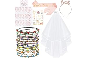 Dahudtin Sposa Gadget, 29Pcs Kit 12 Coroncine Fiori Sposa 12 Team Sposa + 1 Sposa Tatuaggi, Velo, Fascia Tiara per Bachelorette Party