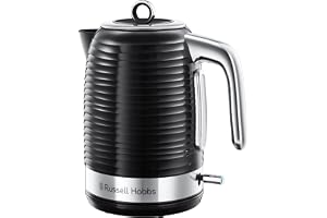 Russell Hobbs Inspire Electric 1.7L Cordless Kettle (Fast Boil 3KW, Black premium textured plastic, high gloss finish, Remova
