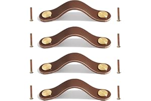 YUAAOH Skórzany uchwyt do mebli 4-częściowy skórzany uchwyt do szuflady uchwyty do szafy skórzane gałki do drzwi szuflady skórzany uchwyt 13,8 cm (brązowy, odległość między otworami: 128 mm)