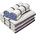 Towelogy® 10 Pack Cotton Dish Cloths Waffle Weave White Super Absorbent LINT FREE QUICK DRY Striped Kitchen Tea Towels Dishcloths for Washing Up Machine Washable 35x40cm (White Blue/Orange Stripes)