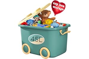 Froppi Toy Box 45L | Toy Storage | Plastic Toy Organiser on Wheels | Kids Toy Box Storage with Lid L50 W35 H30 cm Blue