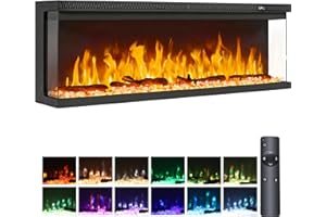 TAUS 40"/102cm 3 Sided View Electric Fireplace, Media Wall Inset Fireplace with Logs Freestanding or Recessed, Electric Fire with 12 Colour Flame Effect Remote Control & Real Logs, 900W/1800W