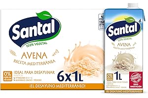 Santal - Bebida Vegetal de Avena, Sin Azúcares Añadidos, Alternativa Vegana a la Leche, Ideal para tu Café, Ideal para Desayunar, Pack 6 x 1 Litro