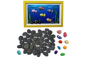 ruidinaways 60 Stück Steine zum Bemalen & 1 Blankes Holztafeln zum Malen, 1.5-3 CM Flache Kieselsteine zum Bemalen, Flusssteine Strand Kiesel Dekosteine für Malerei Dekoration Kunst Bemalung