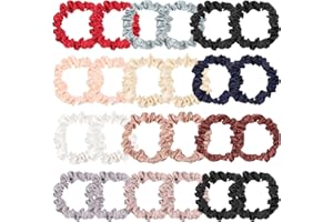 AUXSOUL 24 Pcs Satin Hair Scrunchies Thin Elastic Silk Hair Bands Small Scrunchies Hair Ties Non-slip Ponytail Holder Bands For Women Girls (12 Colours)