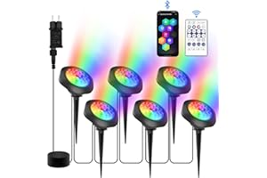 NATPOW Luci Sommergibili Piscina RGB, Luci per Laghetto con Picchetto Bluetooth Telecomando Controllabile, 5V Impermeabile IP68 Luce Subacquea per Acquari, Fontana, Laghetto, Giardino, 6 in 1