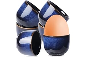 GOMETY Lot de 6 coquetiers en porcelaine - Vintage - Bleu - Multicolore - Pour œufs cuits, petit-déjeuner, brunch, dîner - Passe au lave-vaisselle