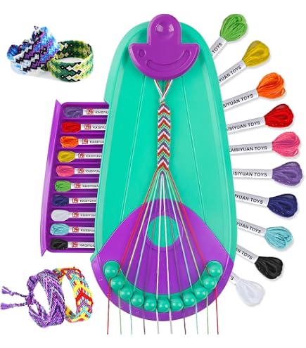 Kit Bracelets Brésiliens Enfant – 28 Fils Prédécoupés 14 Couleurs + 115 Perles, Métier à Tisser, Livre Instructions, Activité Créative 6-12 Ans