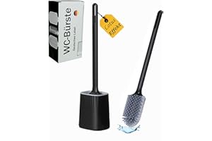 R&B - GERMAN LABEL R&B German Label-WC Bürste aus Silikon-Toilettenbürste schmal für das Badezimmer-Flache Klobürste mit schnelltrocknendem Behälter-für Gute Randreinigung-Langer Stiel-Wandmontage ohne Bohren(Schwarz)