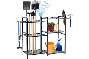 Ainbonte Garden Tool Organizer with 4 hooks, garden tools holder stand for rakes, Shovels, heavy duty tools storage rack on wheels, Utility yard tool storage for garden, Garage, Shed (84x30x80 cm)