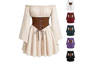 BVEBJDX Womens Renaissance Mini Dress Off Shoulder Gothic Victorian Dresses with Corset Vintage Medieval Costume Pirate Fancy Dress Cosplay Halloween Costume Retro Ruffle A-Line Dresses