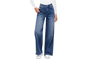 Roskiky Wide Leg Jeans for Women UK Trendy High Waisted Stretchy Denim Pants 90S Baggy Jeans Trouser with Pockets