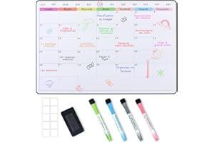 POPRUN Calendrier magnetique Tableau blanc Planning frigo,Organisation Familiale,Planificateur Mensuel/Semainer effaçable parfait pour Planification des Tâches,42x28CM Semaine Menus/Repas-en Français