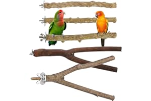 Vueinrg 5 Pezzi Posatoi in Legno di Uccelli Trespolo Posatoio Supporti Trespolo per Uccelli e Pappagalli Ramo D'uva Naturale Giocattolo per Pappagallo di Pelle di Tigre, il Macao, Accessori Canari
