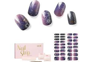 NAILOG Autocollants à Ongle, 34Pcs Nail Art Decal Strip Gel Vernis Adhésif Semi-Permanents de Qualité Professionnell avec Finition Gel Souple Nails Wraps pour Femmes Filles, Constellation